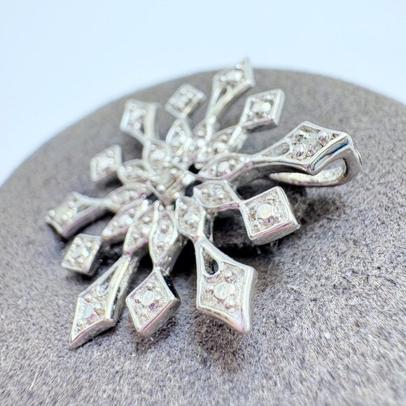 VTG Sterling Silver 925 Illusion Stone Snowflake Pendant Size 0.75" Length - Picture 4 of 10